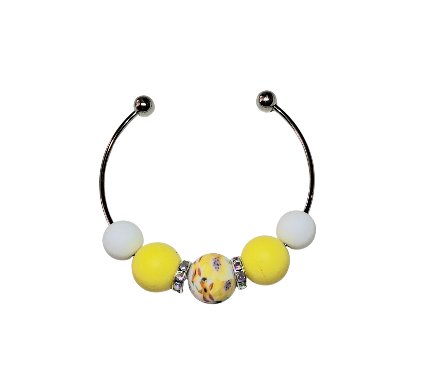 Floral Print Stainless Steel Bracelet - Yellow