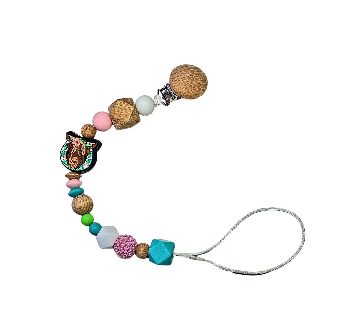 Highlands Cow Dummy & Teether Clip