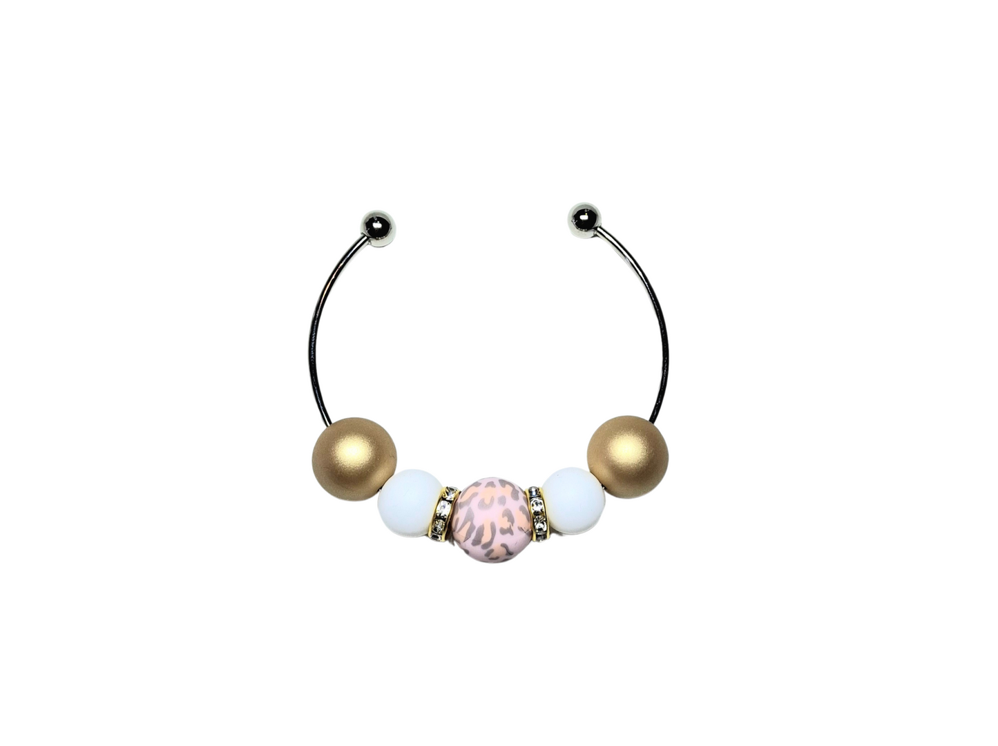 Pastel Pink Leopard Print Stainless Steel Bracelet - Gold