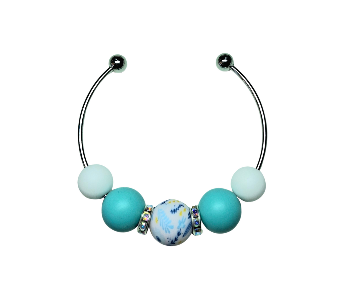 Pink Floral Print Stainless Steel Bracelet - Turquoise