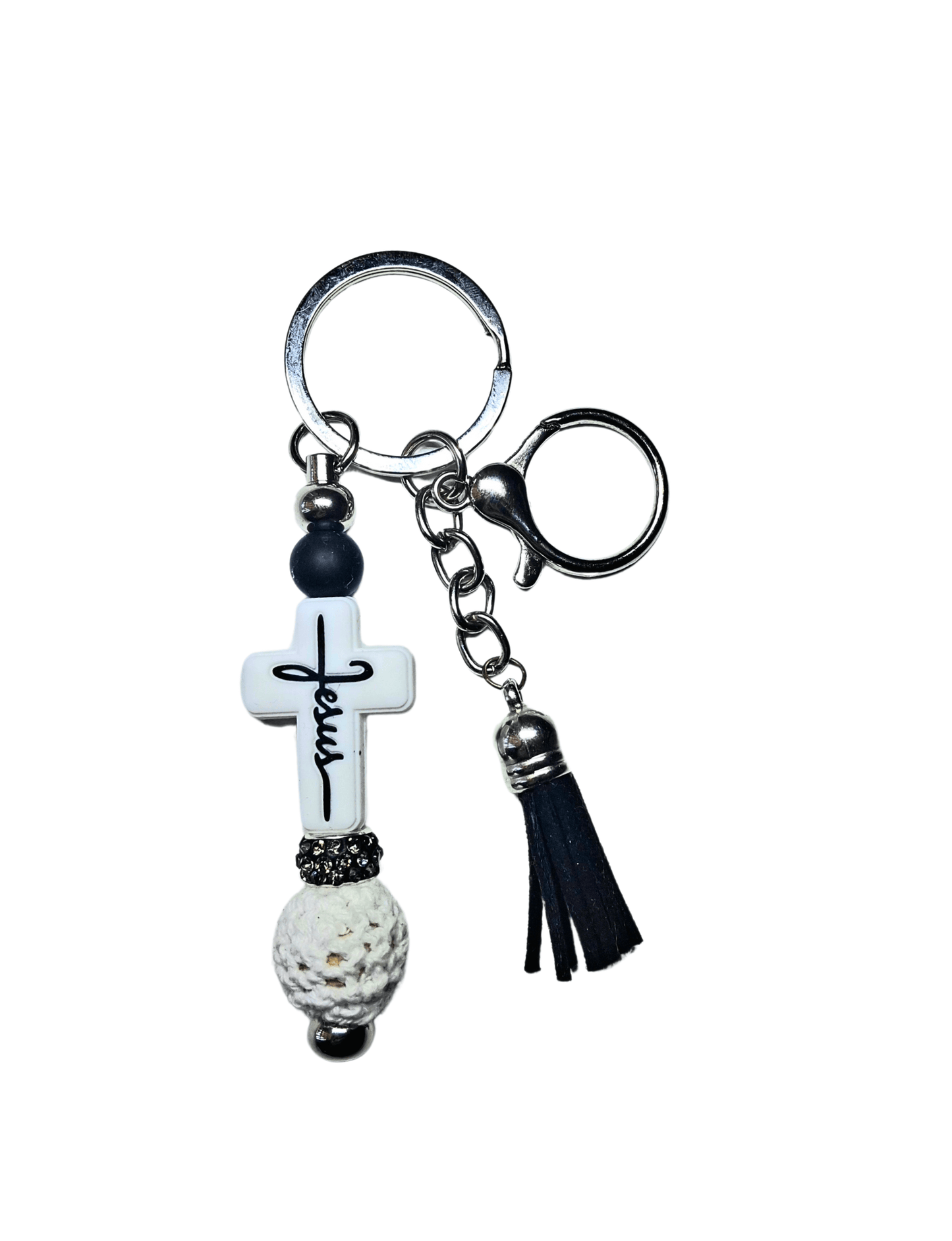 White Christian Cross Keyring