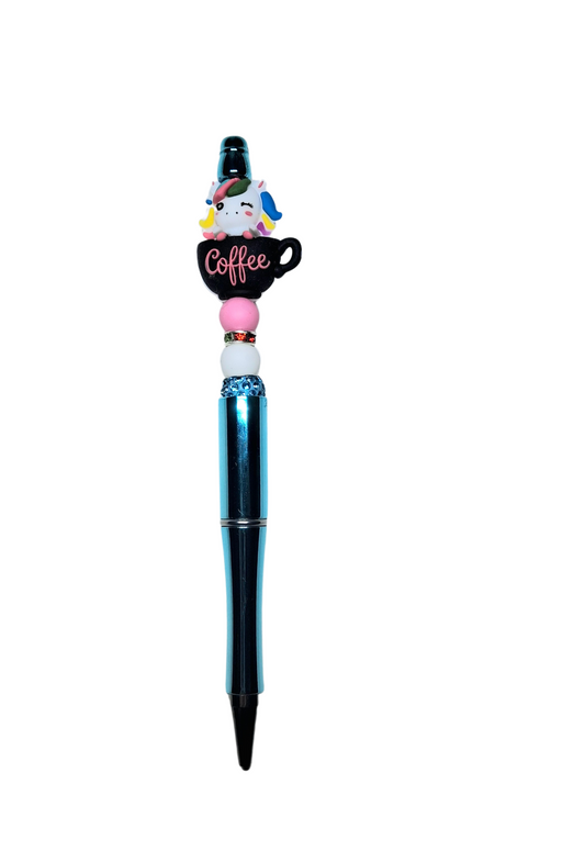 'Coffee' Unicorn Mug Iridescent Blue Novelty Pen