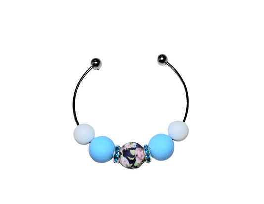 Rose Print Stainless Steel Bracelet - Blue