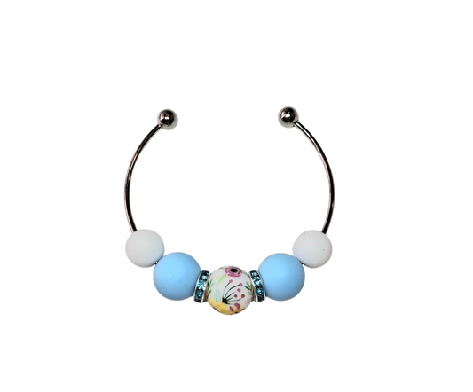 Floral Print Stainless Steel Bracelet - Blue