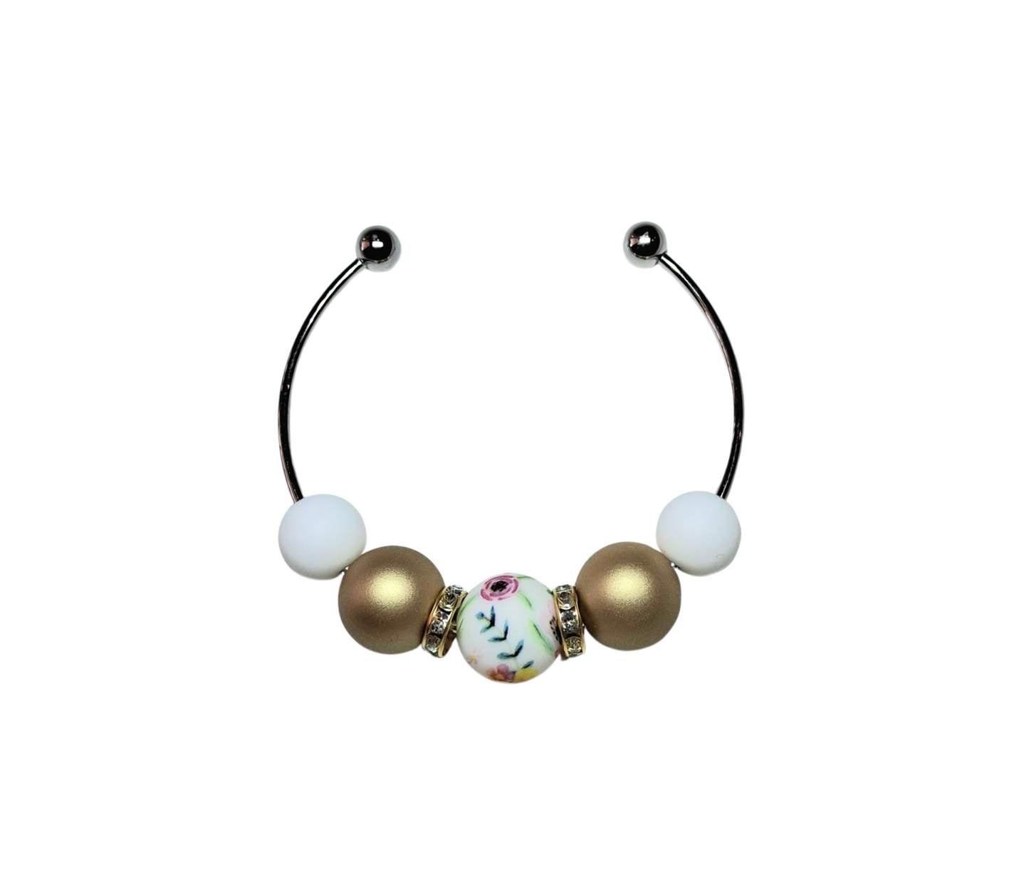 Floral Print Stainless Steel Bracelet - Gold