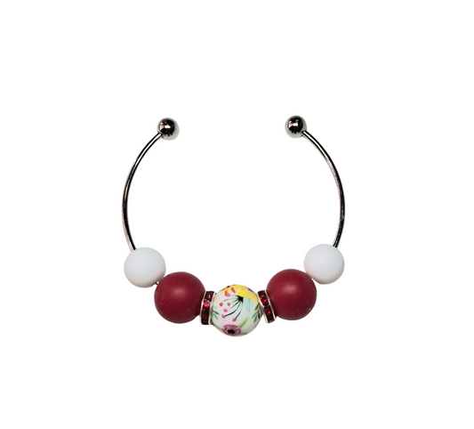 Floral Print Stainless Steel Bracelet - Red