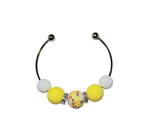 Floral Print Stainless Steel Bracelet - Yellow