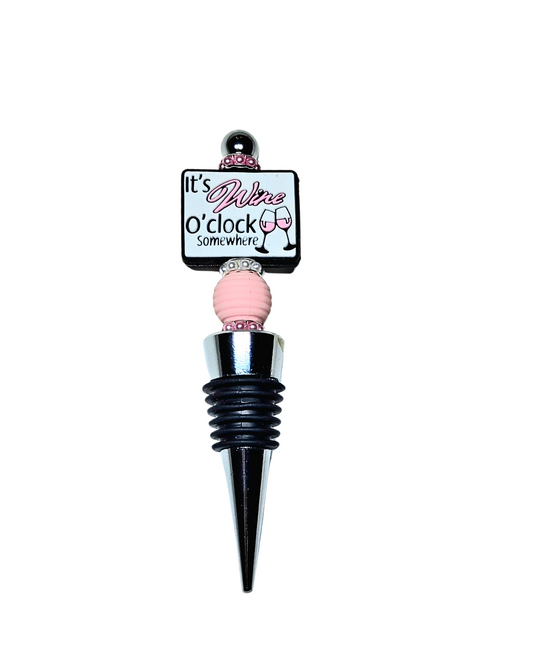 'It's Wine O'clock Somewhere' Pink Wine Stopper