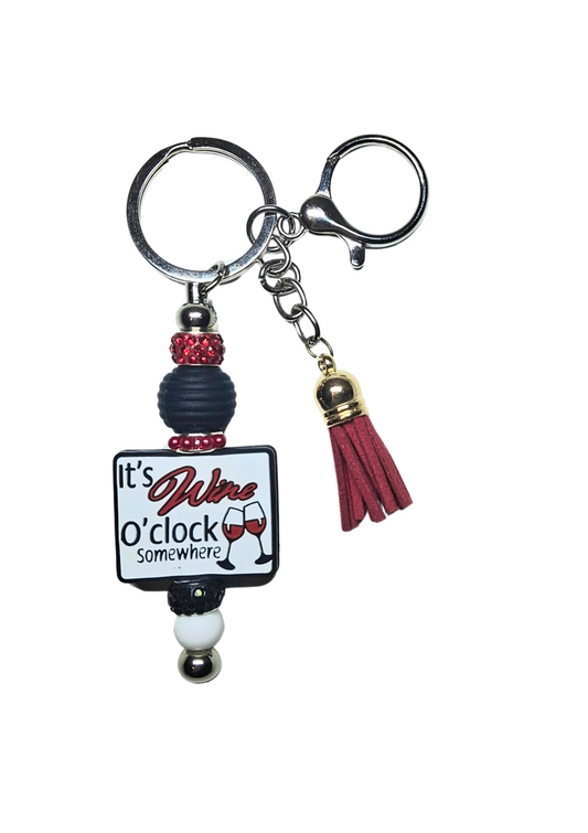 'It's Wine O'clock Somewhere' Red Keyring
