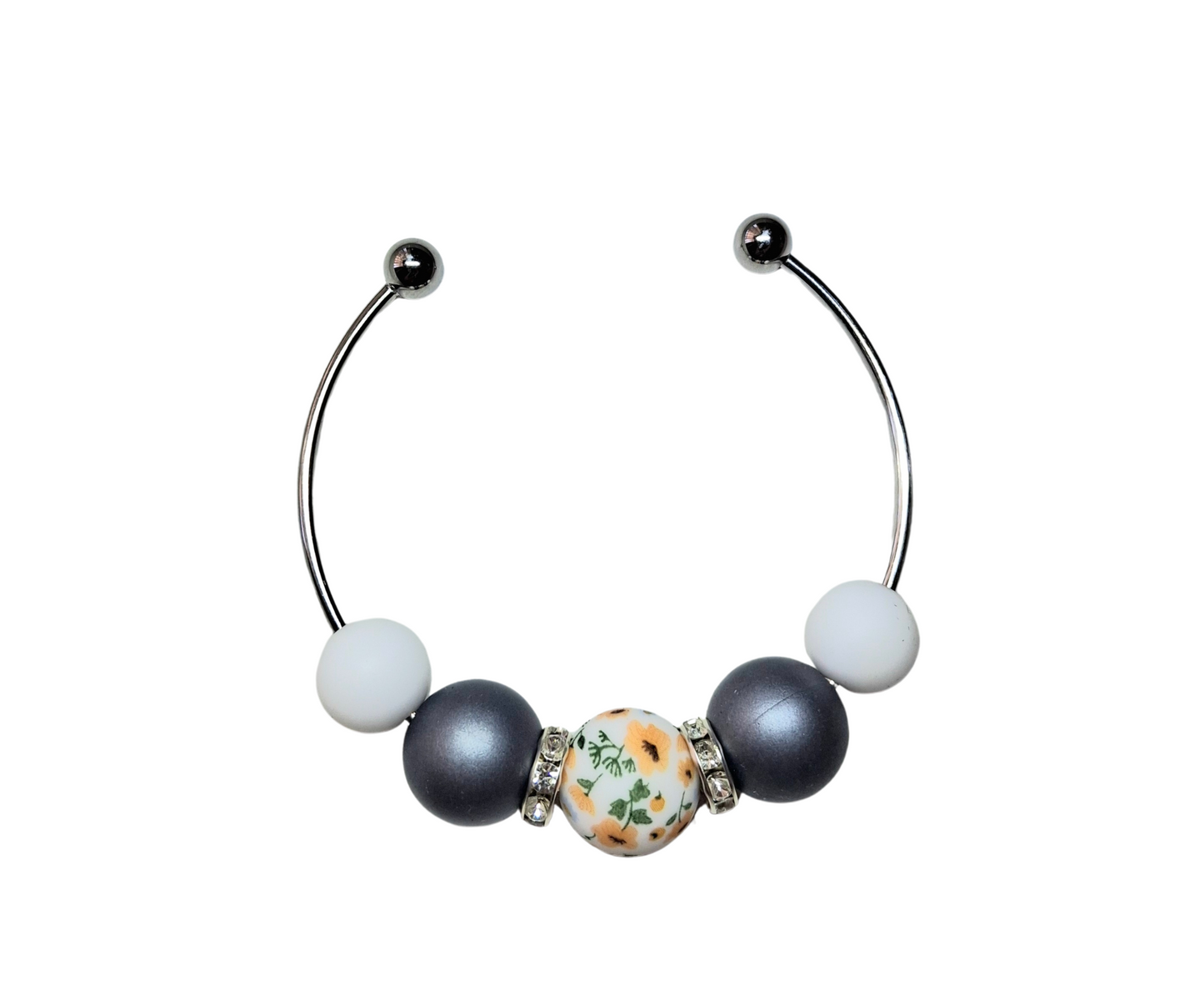 Yellow Flower Print Stainless Steel Bracelet - Silver
